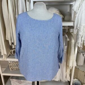Liz Claiborne sz. XL blue & white boat neck 3/4 sleeve coastal blouse #4134